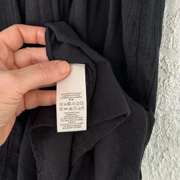 Free People Dress Tunic Small Boho Gauze Puff Sleeve Black Lace Trim - Picture 9 of 9